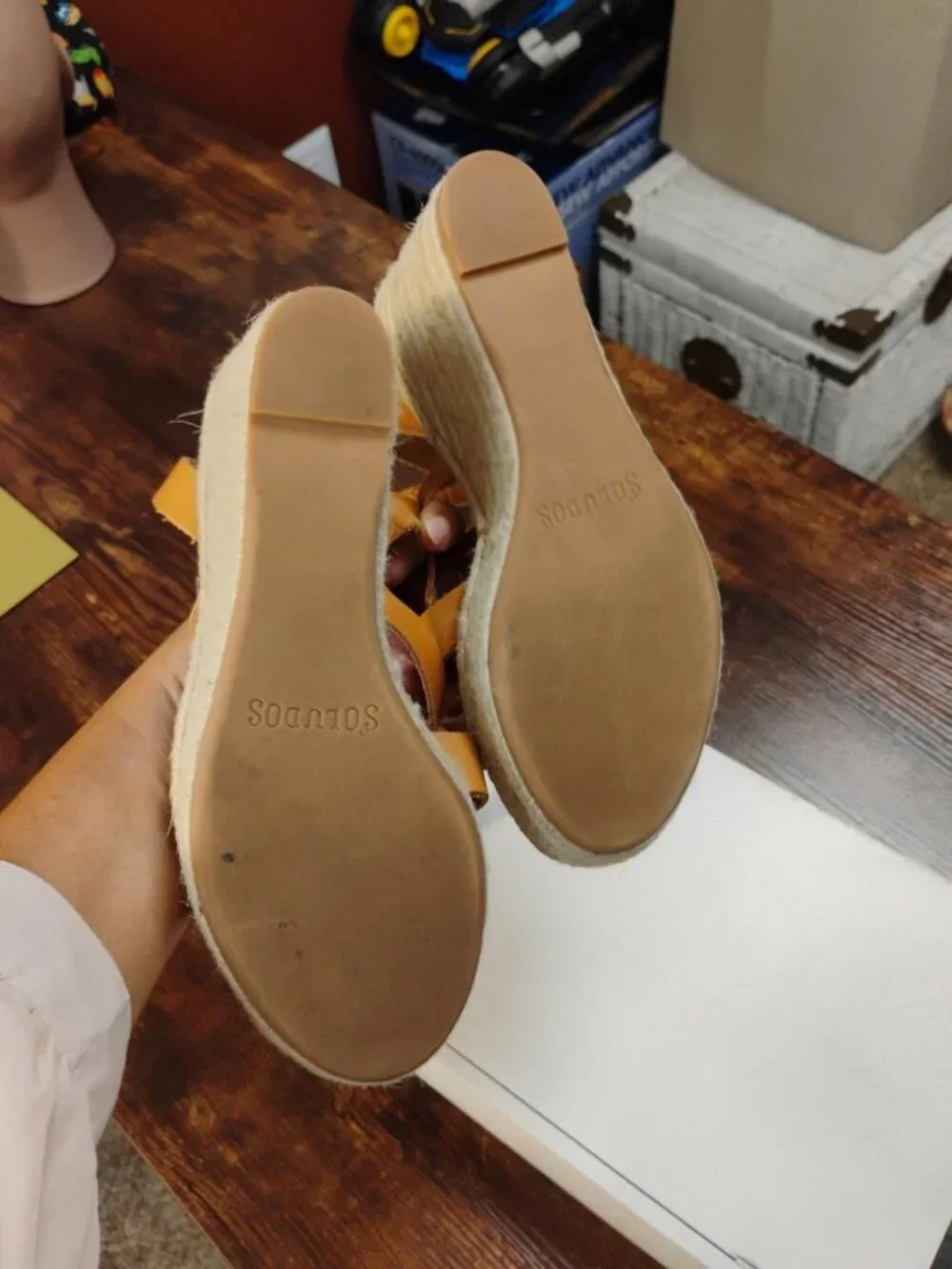 Soludos Tan Leather Espadrille Wedge Sandals Ankle Strap Est. 8.5
